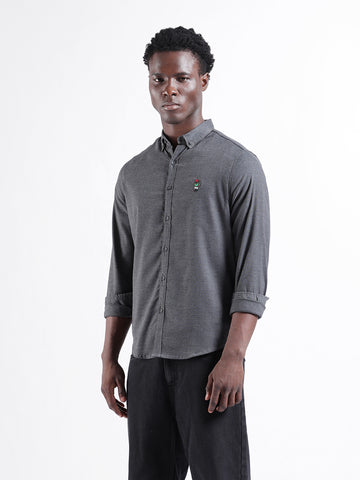 Men's Grey Slim Fit Solid Casual Shirt