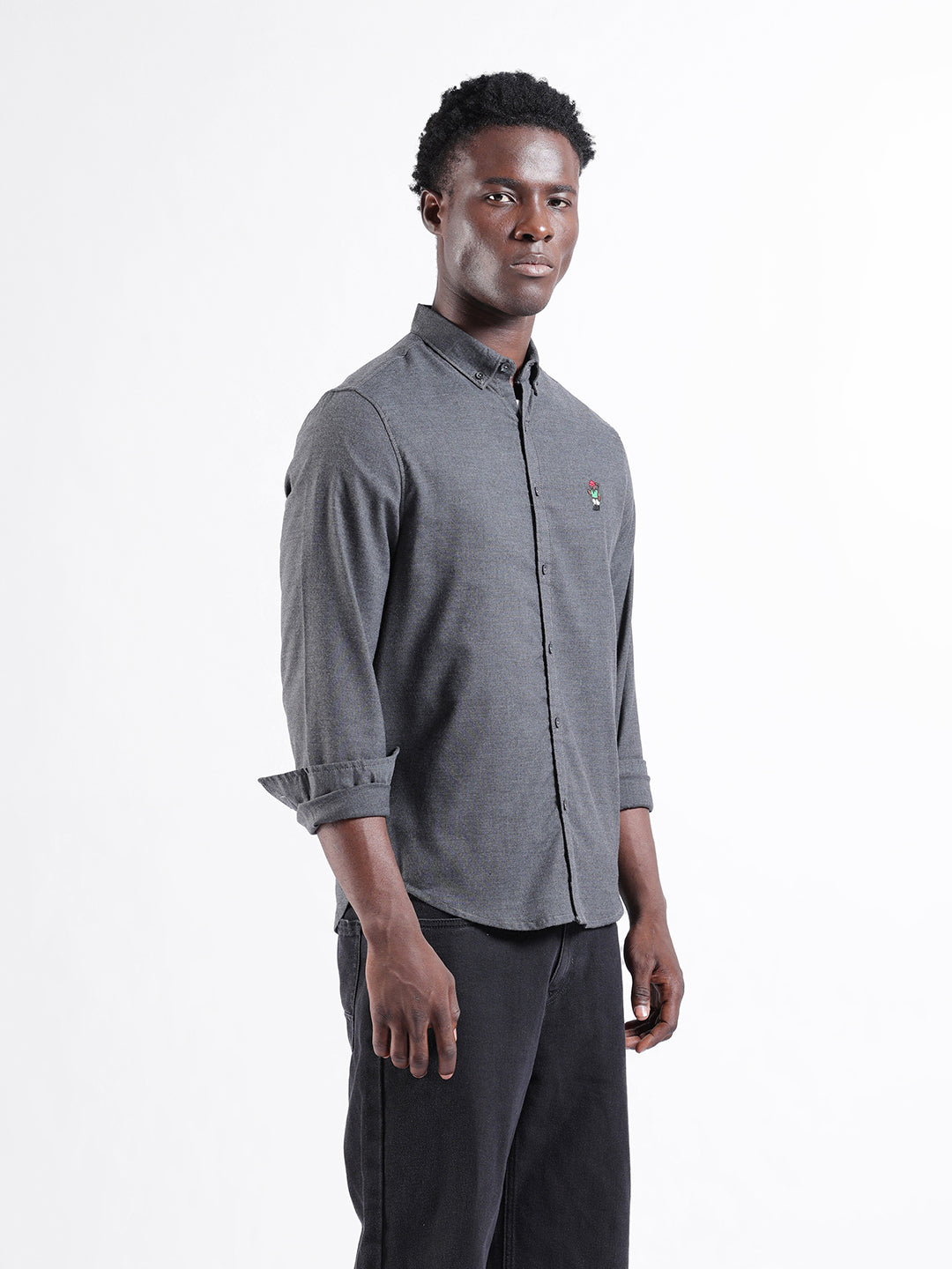 Men's Grey Slim Fit Solid Casual Shirt