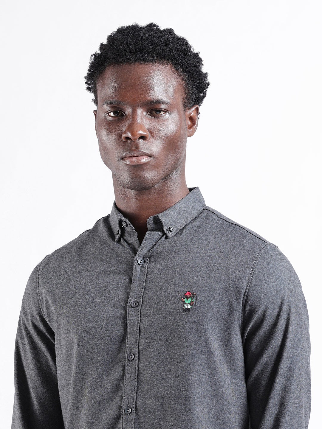Men's Grey Slim Fit Solid Casual Shirt