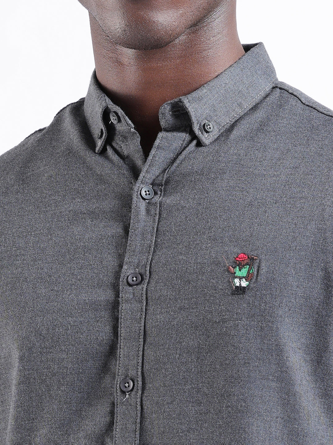 Men's Grey Slim Fit Solid Casual Shirt