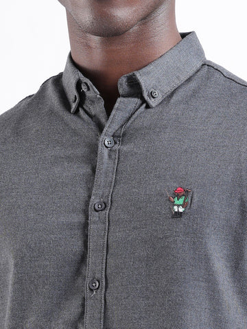Men's Grey Slim Fit Solid Casual Shirt
