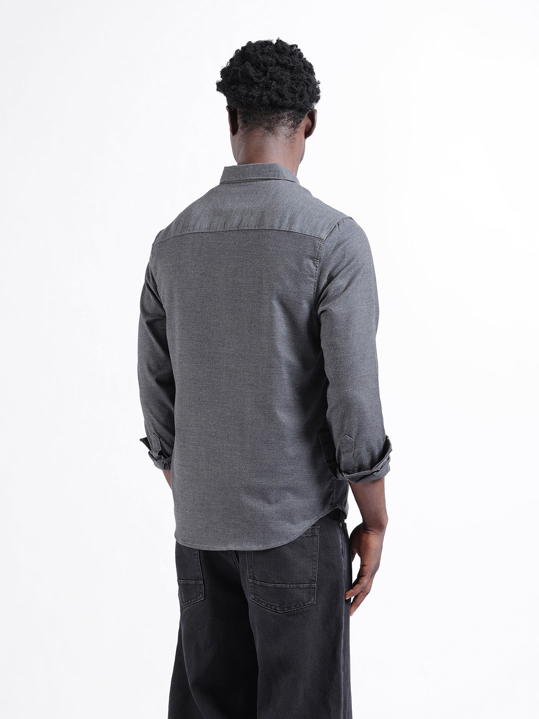 Men's Grey Slim Fit Solid Casual Shirt