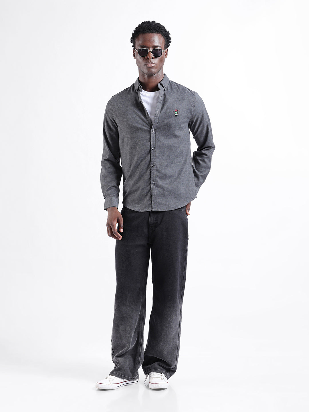 Men's Grey Slim Fit Solid Casual Shirt