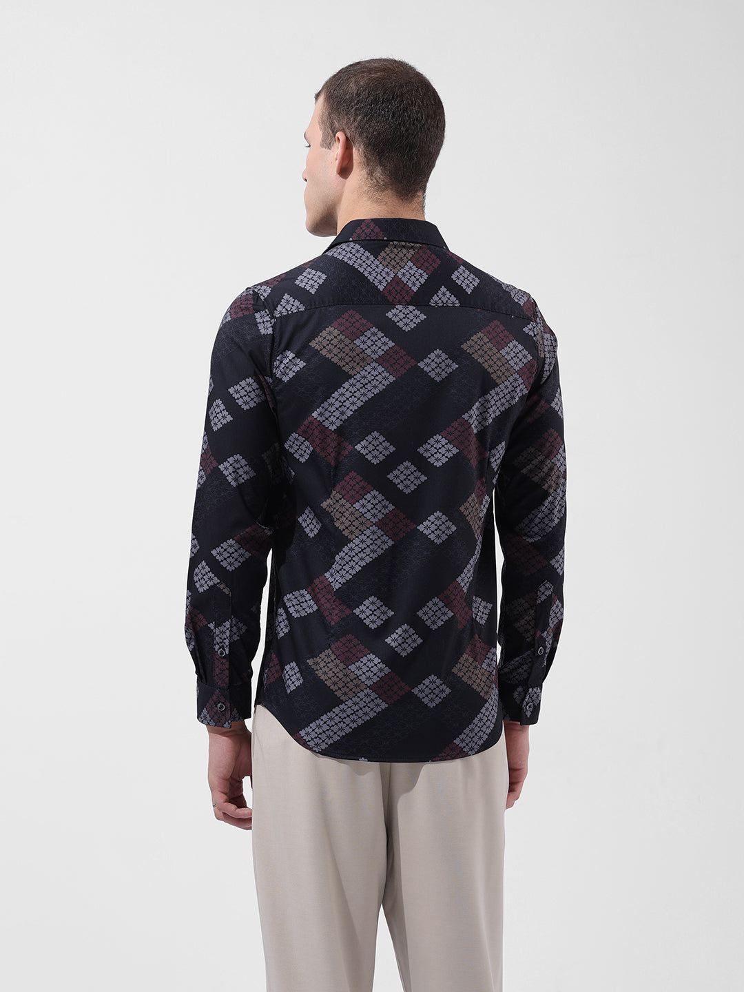 Men's Black Slim Fit Printed Party Wear Shirt