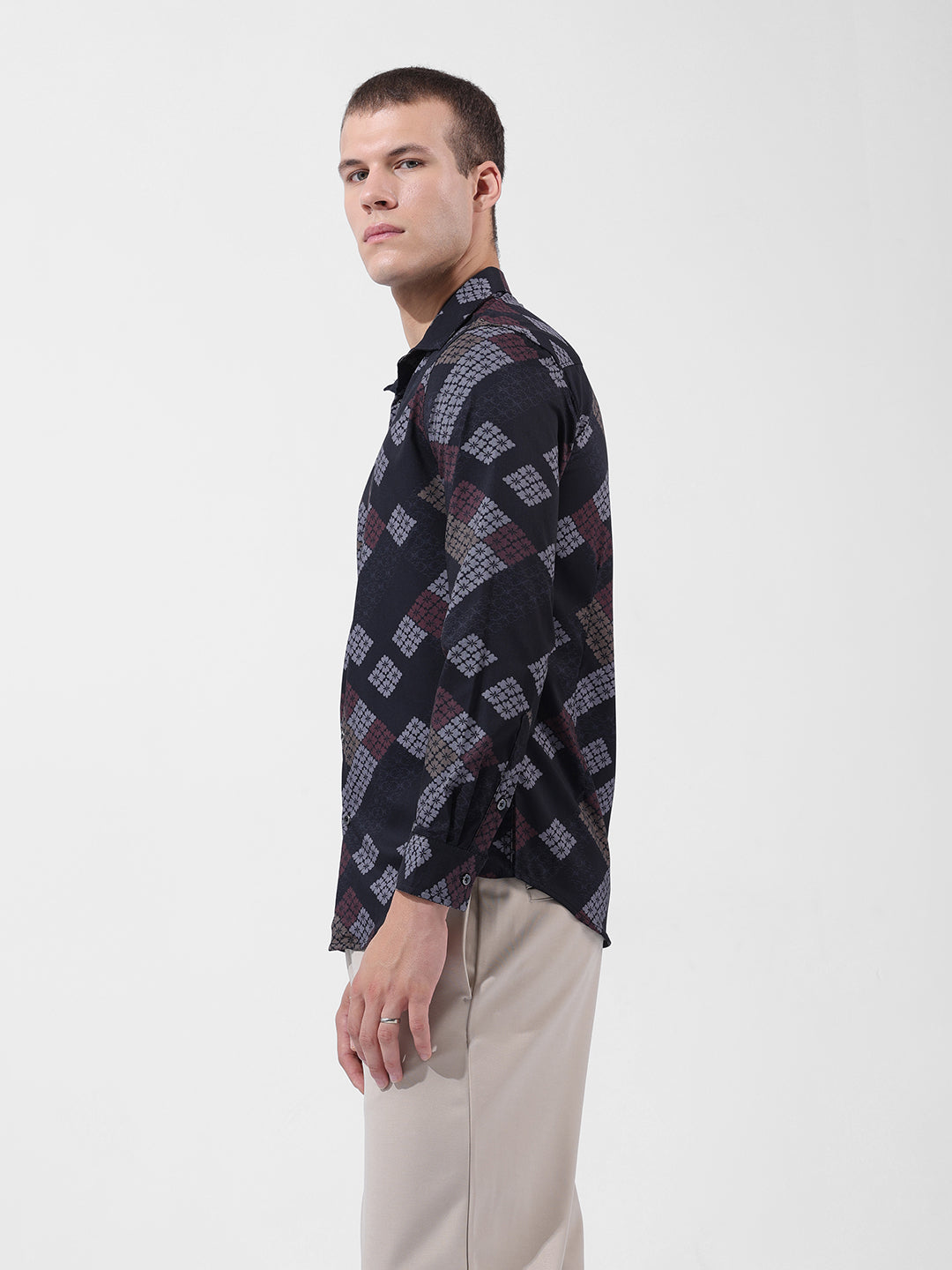 Men's Black Slim Fit Printed Party Wear Shirt