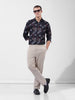 Men's Black Slim Fit Printed Party Wear Shirt