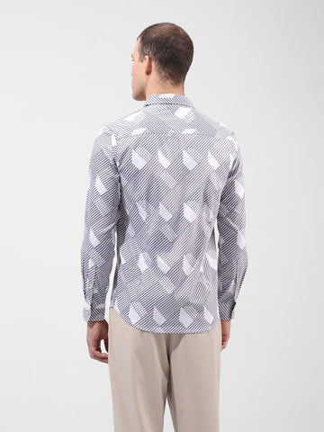 Men's Grey Slim Fit Printed Party Wear Shirt