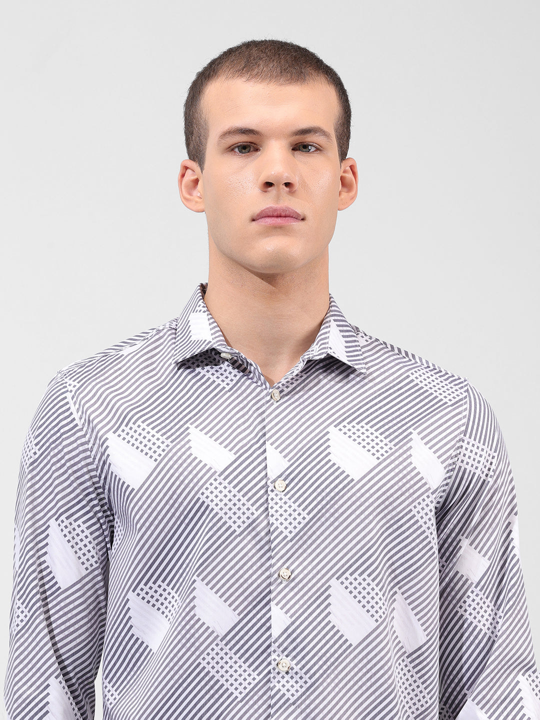 Men's Grey Slim Fit Printed Party Wear Shirt