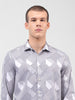 Men's Grey Slim Fit Printed Party Wear Shirt