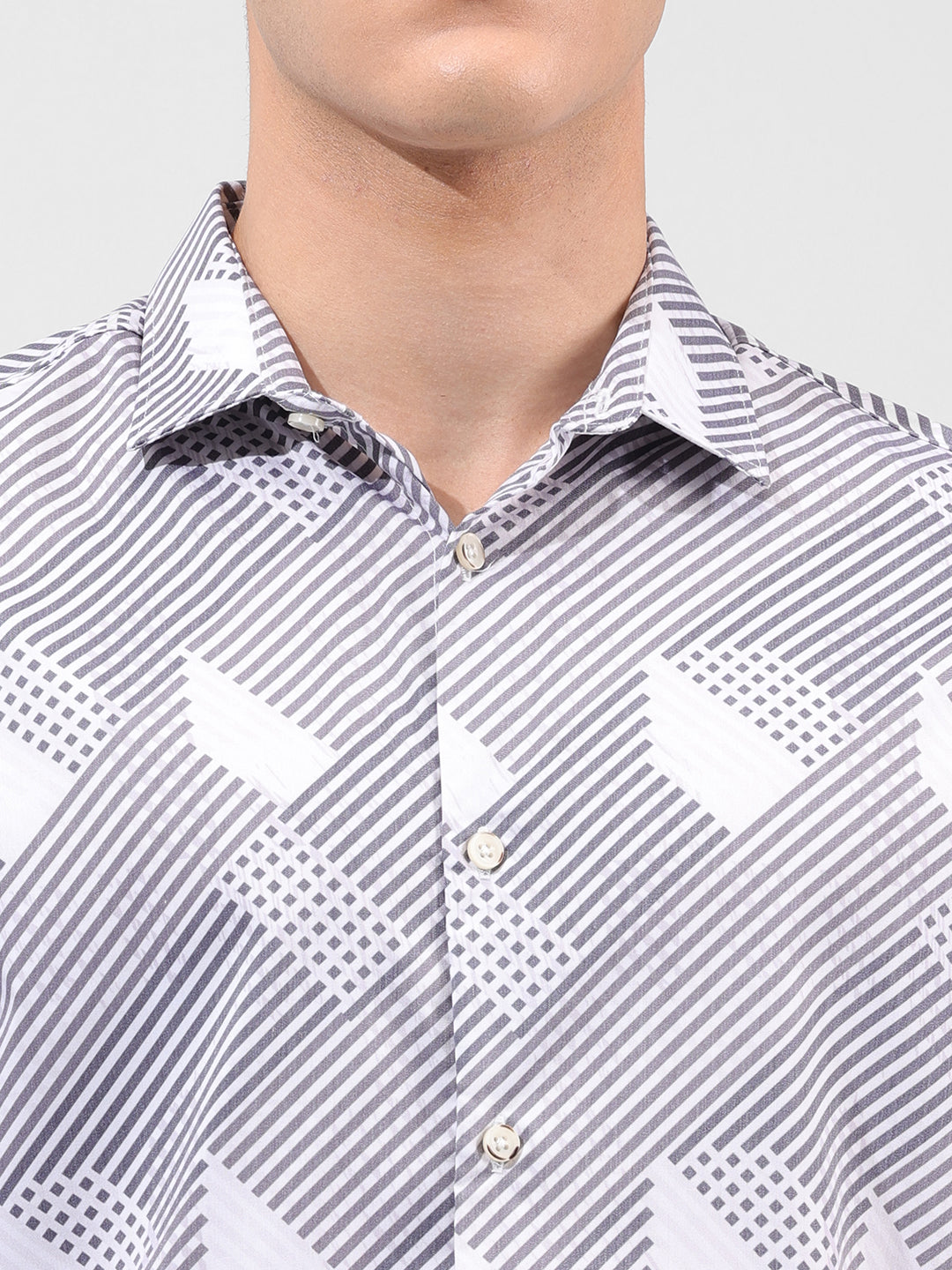Men's Grey Slim Fit Printed Party Wear Shirt