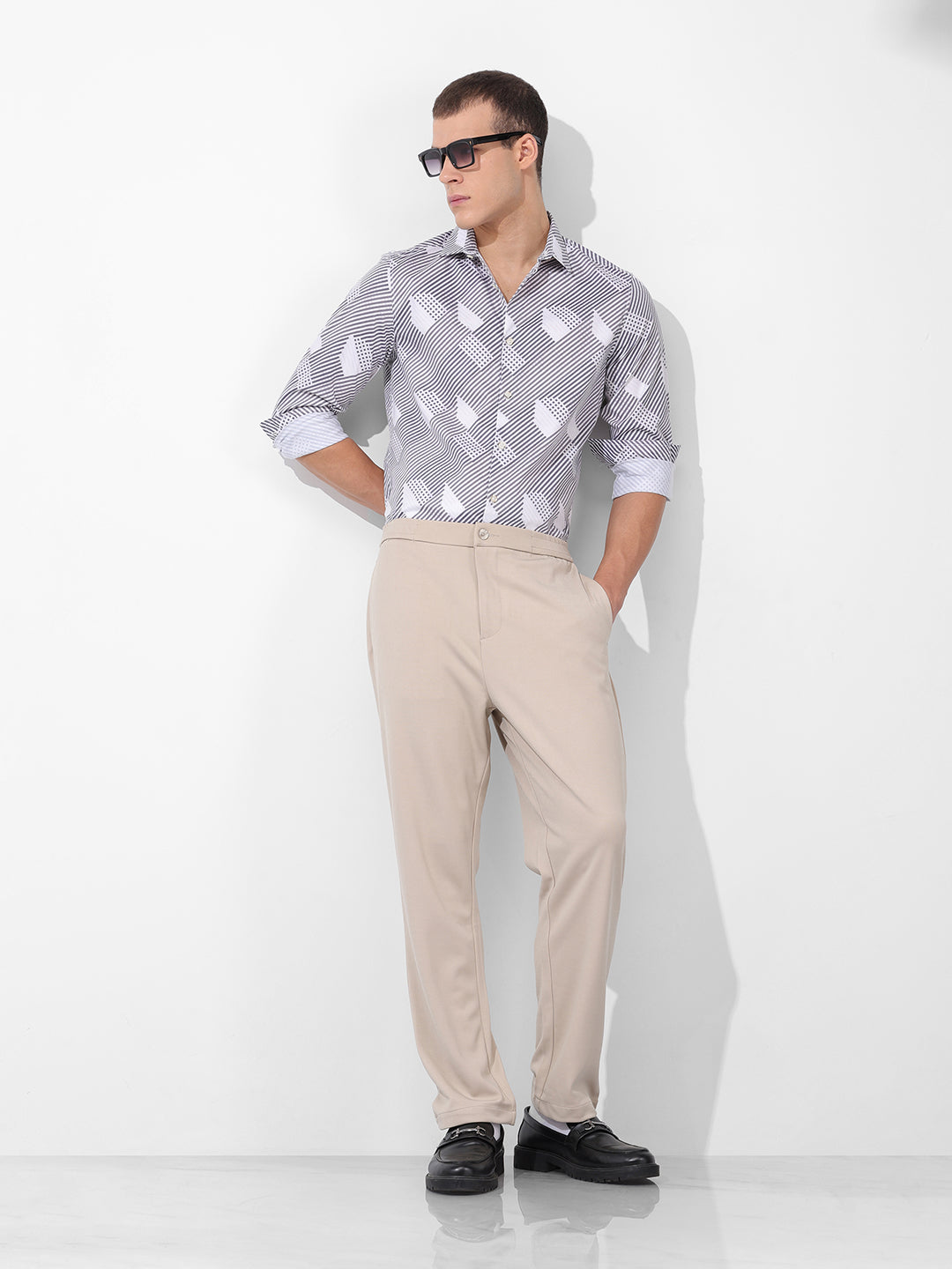 Men's Grey Slim Fit Printed Party Wear Shirt