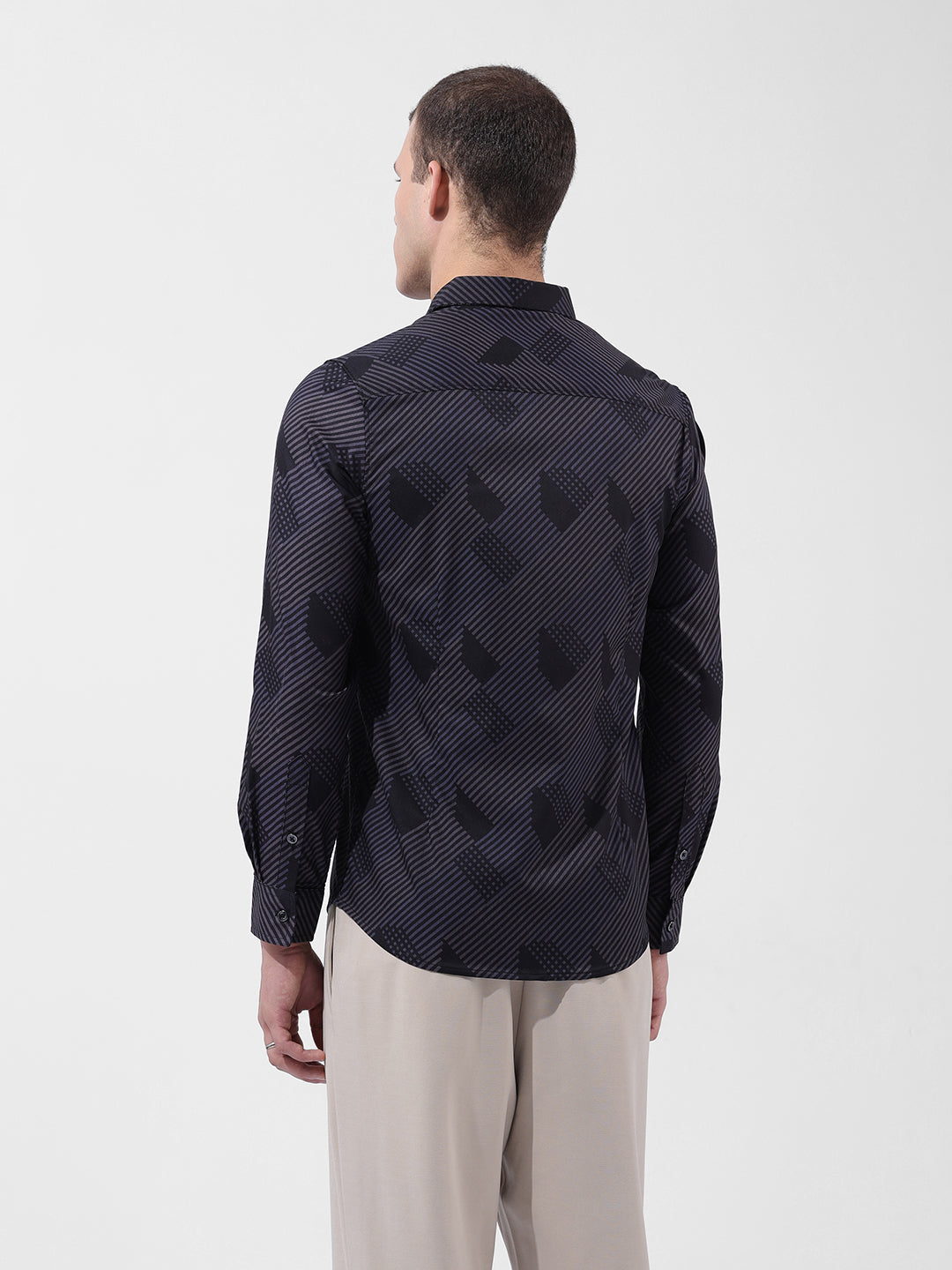 Men's Black Slim Fit Printed Party Wear Shirt