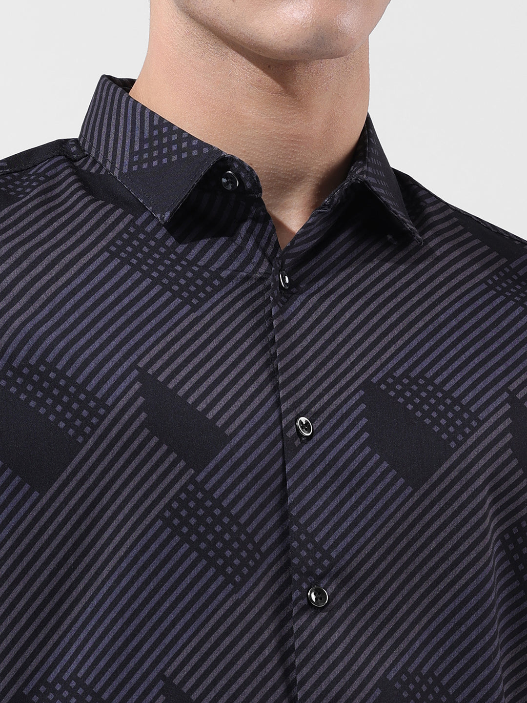Men's Black Slim Fit Printed Party Wear Shirt