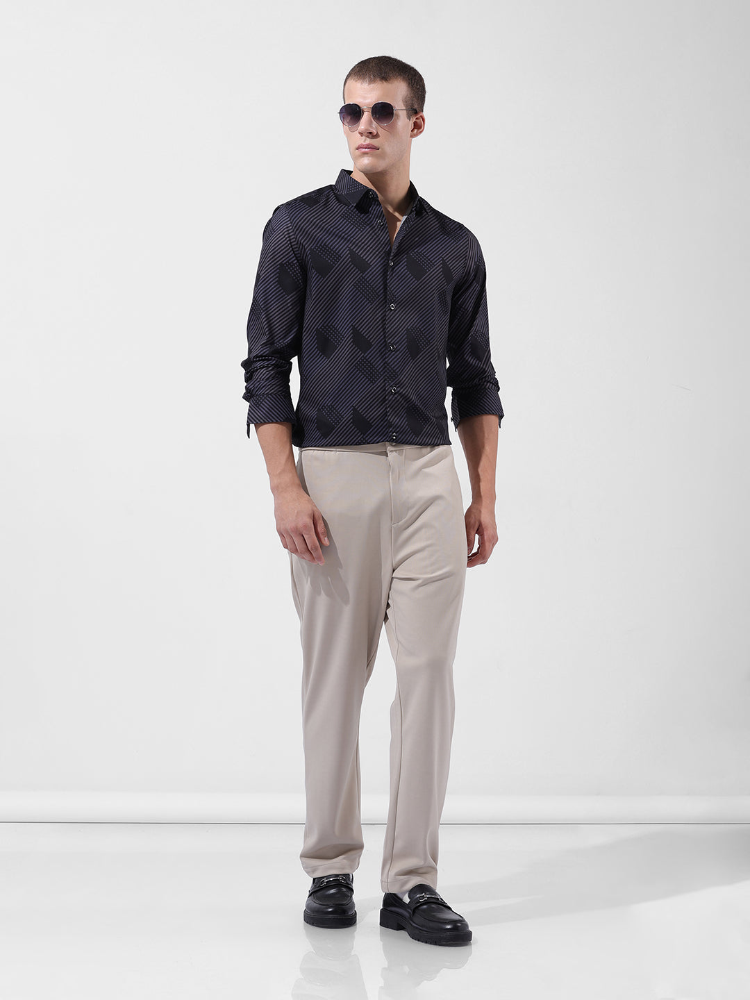 Men's Black Slim Fit Printed Party Wear Shirt