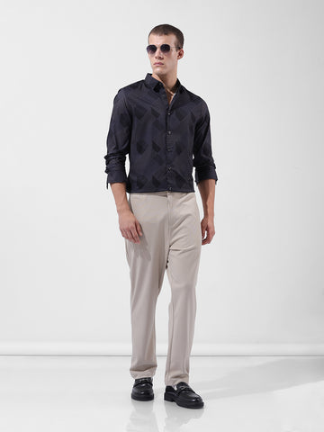 Men's Black Slim Fit Printed Party Wear Shirt