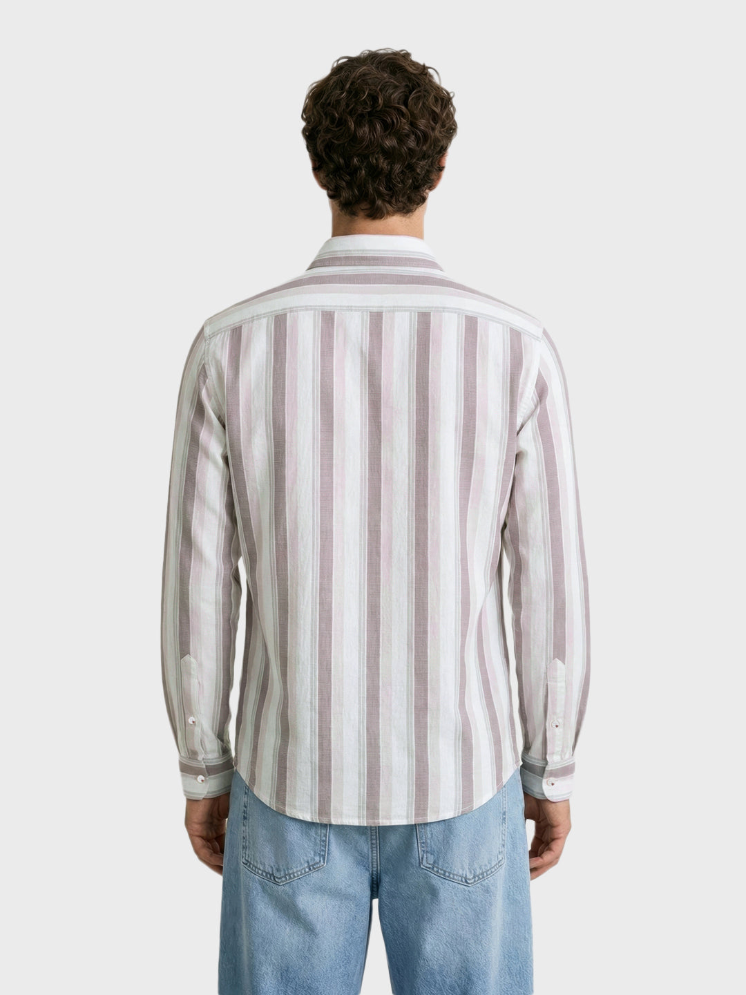 Men's Cream Slim Fit Striped Casual Shirt