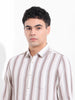 Men's Cream Slim Fit Striped Casual Shirt