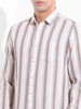 Men's Cream Slim Fit Striped Casual Shirt