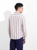 Men's Cream Slim Fit Striped Casual Shirt
