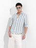 Men's Cream Slim Fit Striped Casual Shirt
