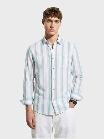 Men's Cream Slim Fit Striped Casual Shirt