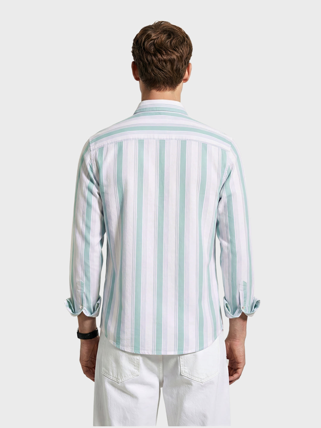 Men's Cream Slim Fit Striped Casual Shirt
