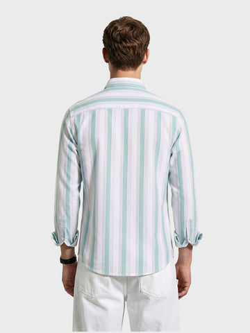 Men's Cream Slim Fit Striped Casual Shirt