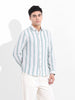 Men's Cream Slim Fit Striped Casual Shirt
