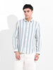 Men's Cream Slim Fit Striped Casual Shirt