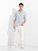 Men's Cream Slim Fit Striped Casual Shirt