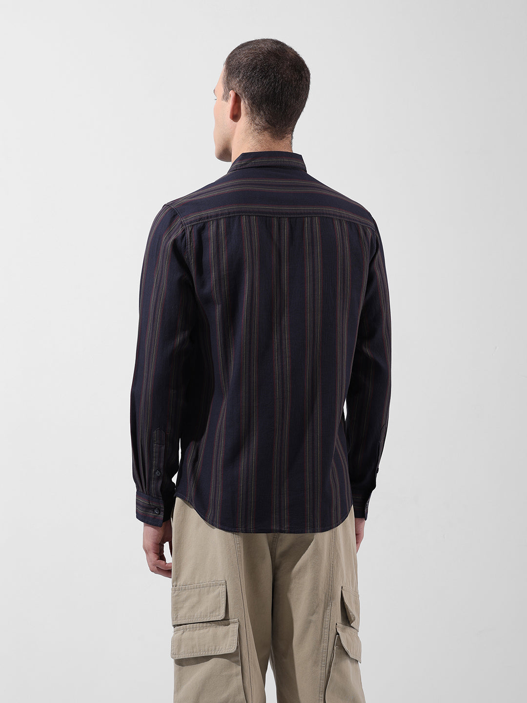 Men's Black Slim Fit Striped Casual Shirt