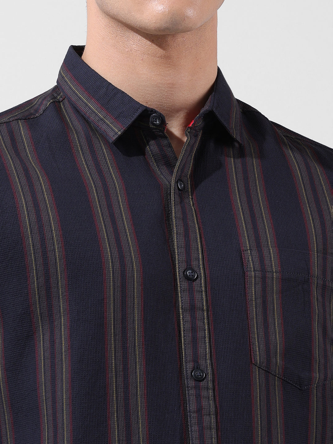 Men's Black Slim Fit Striped Casual Shirt