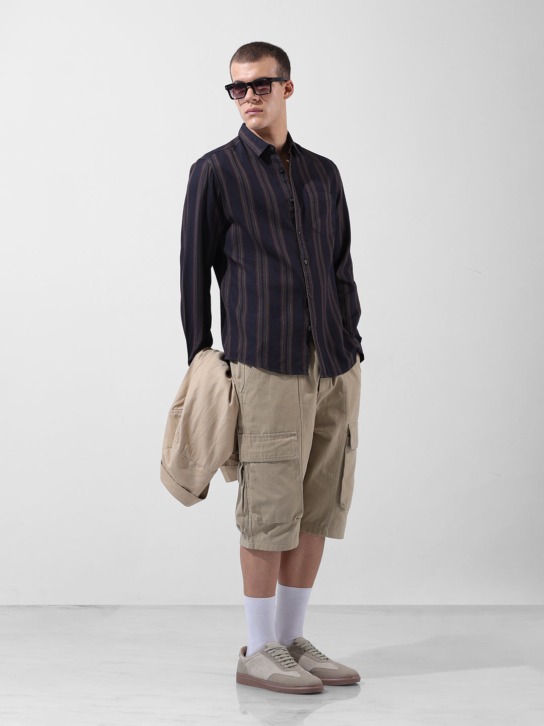 Men's Black Slim Fit Striped Casual Shirt