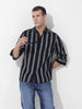 Men's Black Slim Fit Striped Casual Shirt