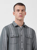 Men's Green Slim Fit Striped Casual Shirt