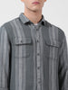 Men's Green Slim Fit Striped Casual Shirt