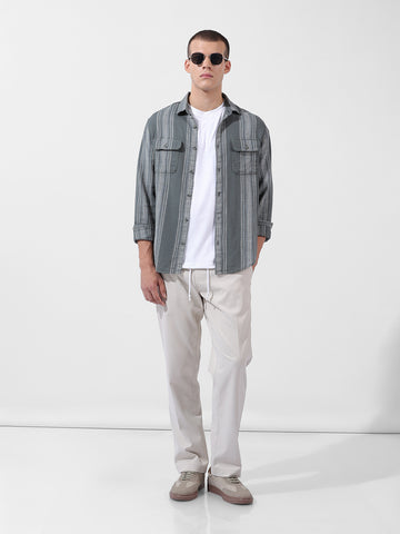 Men's Green Slim Fit Striped Casual Shirt