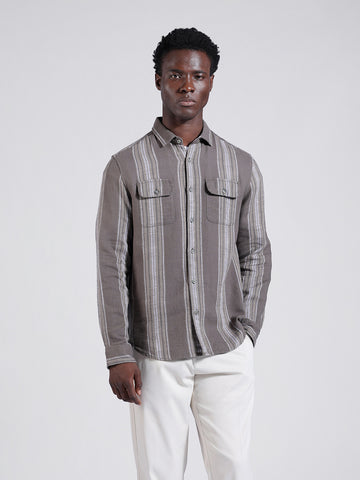 Men's Grey Slim Fit Striped Casual Shirt