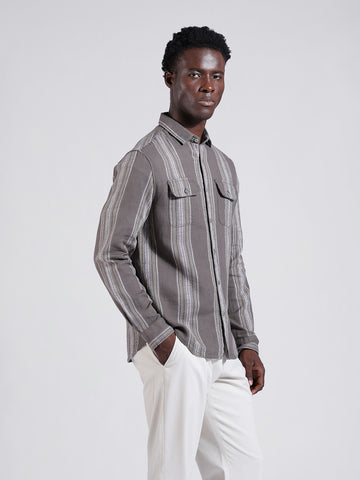 Men's Grey Slim Fit Striped Casual Shirt