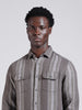 Men's Grey Slim Fit Striped Casual Shirt