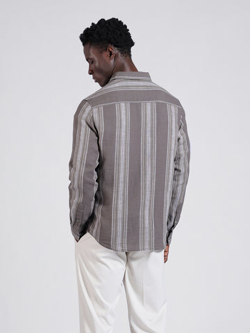 Men's Grey Slim Fit Striped Casual Shirt