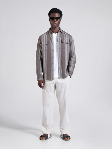 Men's Grey Slim Fit Striped Casual Shirt