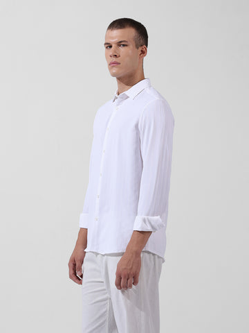 Men's White Regular Fit Textured Resort Wear Shirt