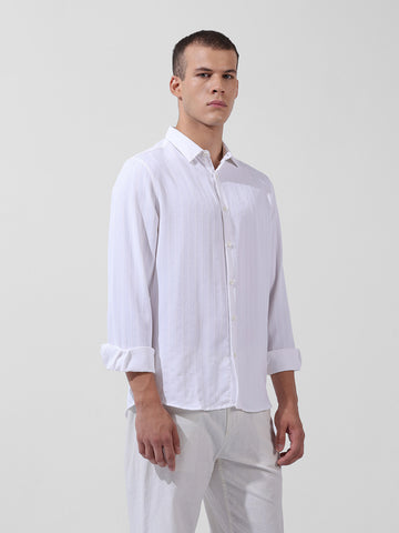 Men's White Regular Fit Textured Resort Wear Shirt