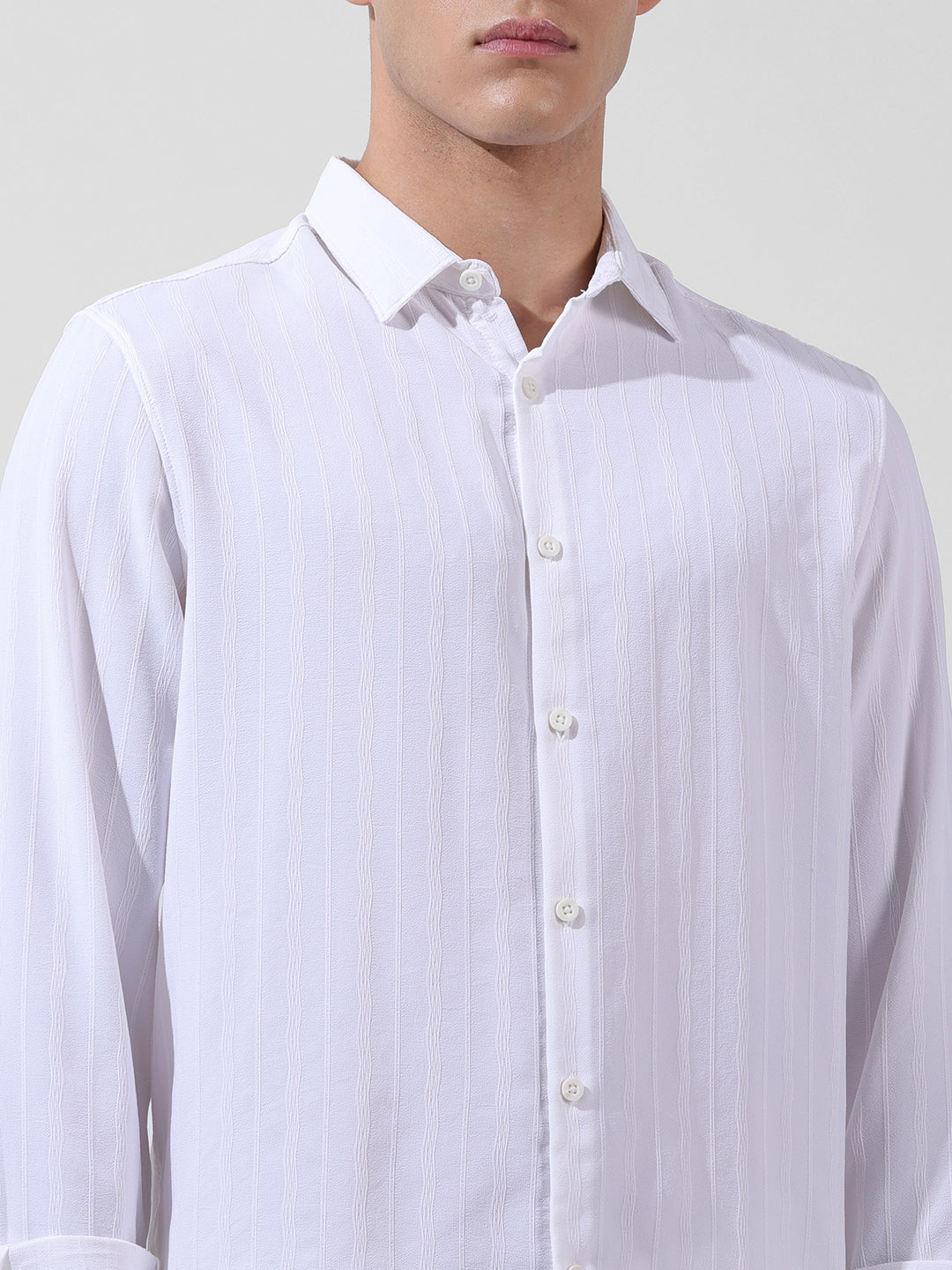 Men's White Regular Fit Textured Resort Wear Shirt