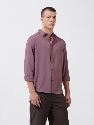 Men's Purple Regular Fit Textured Resort Wear Shirt