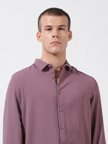 Men's Purple Regular Fit Textured Resort Wear Shirt