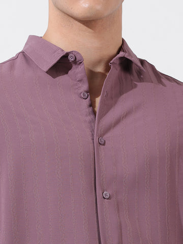 Men's Purple Regular Fit Textured Resort Wear Shirt