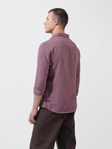 Men's Purple Regular Fit Textured Resort Wear Shirt