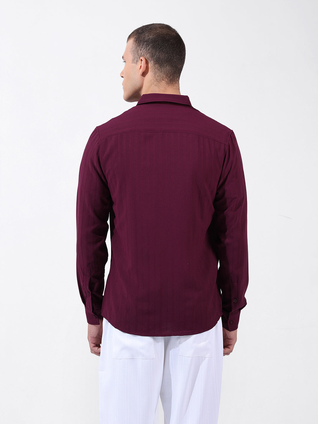 Men's Maroon Regular Fit Textured Resort Wear Shirt
